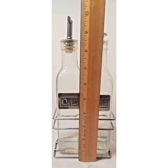 Oil and Vinegar Bottle Cruet Set with Wire Caddy 8.5 oz. Green tint Glass - Picture 5 of 5